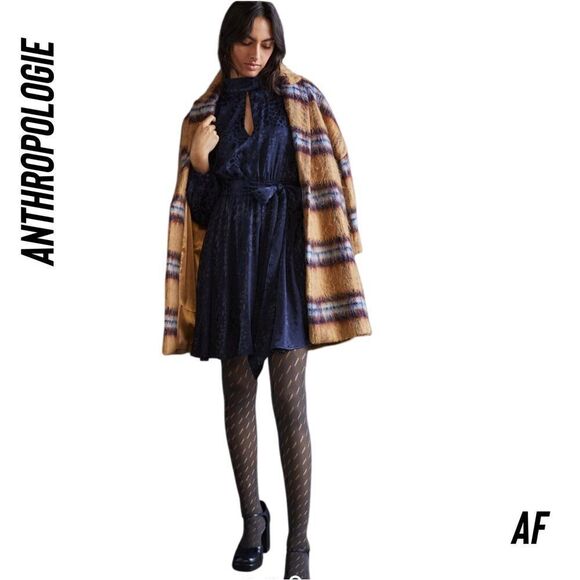 ANTHROPOLOGIE JACQUARD MINI DRESS NAVY NEW MEDIUM - Picture 7 of 15